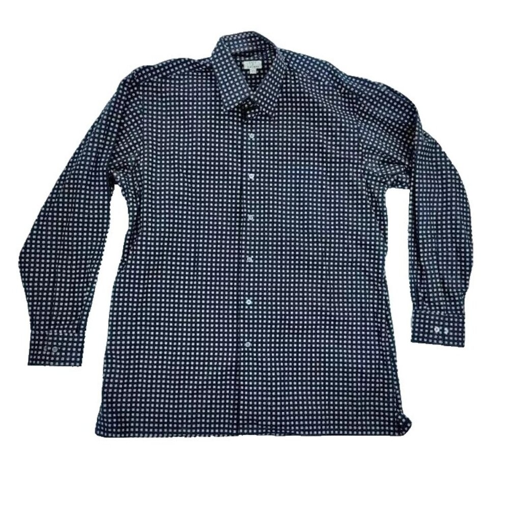 Maus & Hoffman Mens Dress Shirt L Navy Blue Red White Long Sleeve